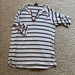 Market & Spruce Striped top with faux leather trim